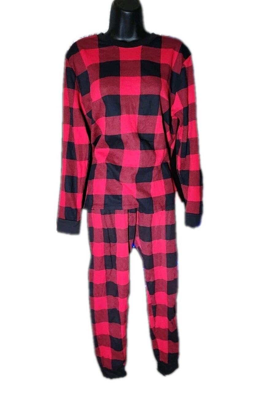 PJ Place Pajama 2 pc Matching Set Red And Black Plaid Medium Adult 100% Cotton